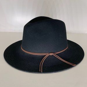 Black Wool Hat with Tan Leather